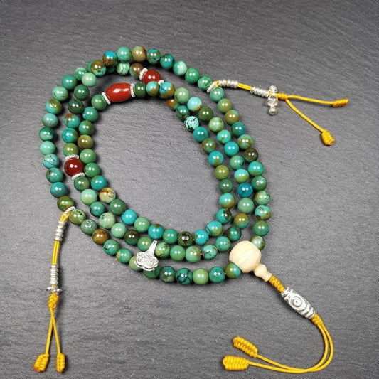 Old 108 Turquoise Beads Mala, Prayer Beads - Gandhanra-ART