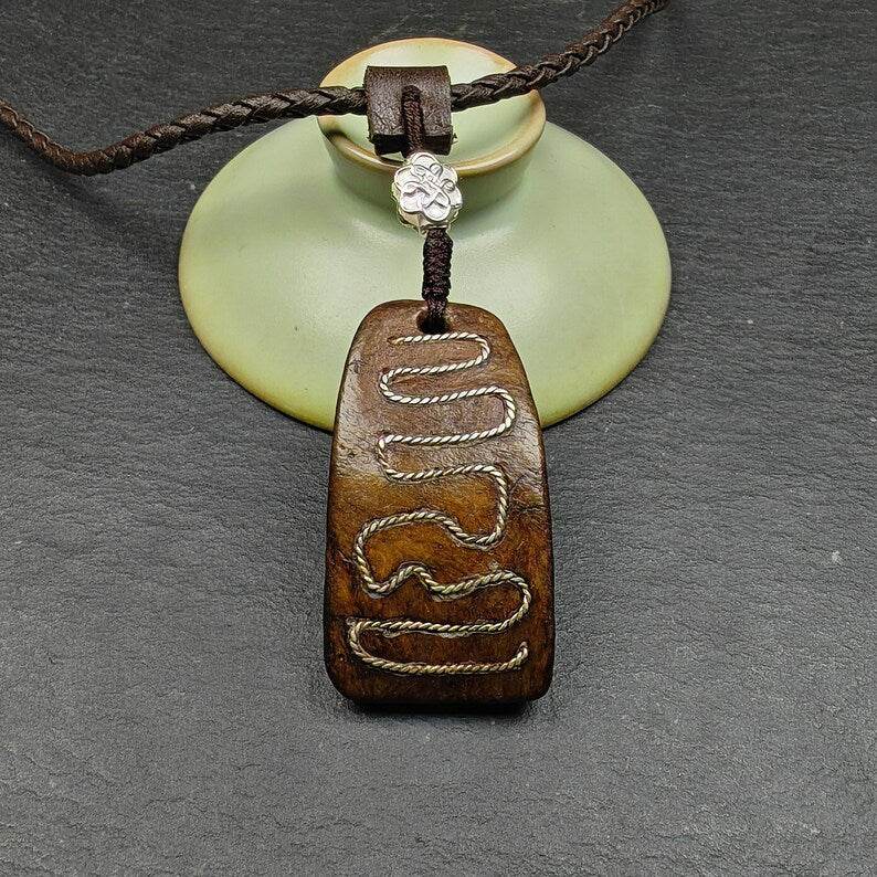 Kapala Pendant Amulet, Inlaid Silver Wire - Gandhanra-ART