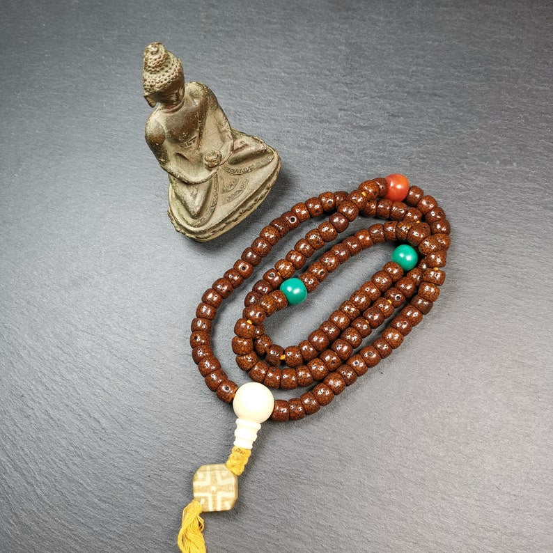 Mala, collar de 108 cuentas de oración con semillas de loto, 30"