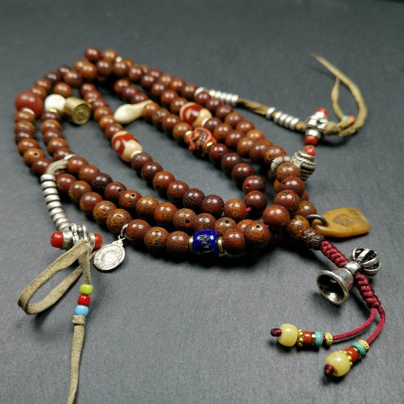 Tibetan Rosary, 9mm Old Lotus Seed Mala Beads 108 Prayer Beads