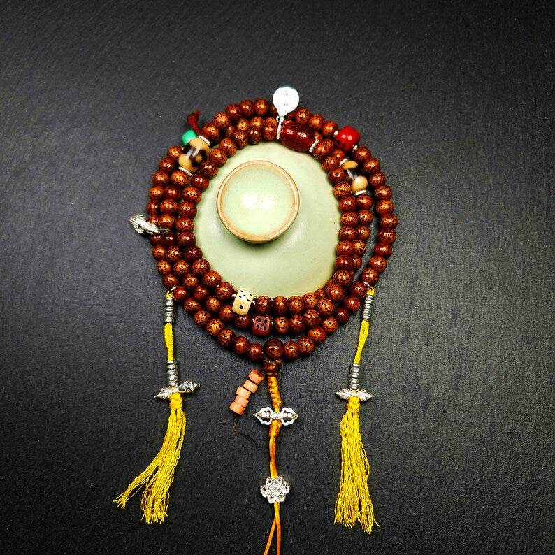 108 Lotus Seed Mala Necklace - Prayer Beads - Gandhanra-ART