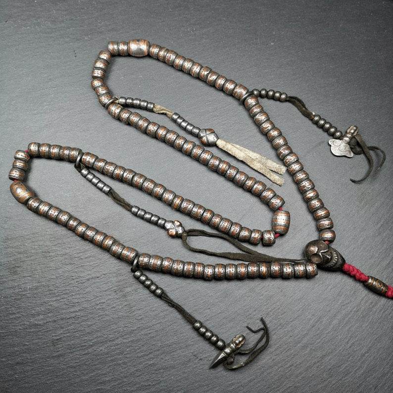 108 Cold Iron Mala Necklace, Prayer Beads - Gandhanra-ART