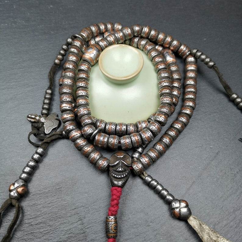 108 Cold Iron Mala Necklace, Prayer Beads - Gandhanra-ART