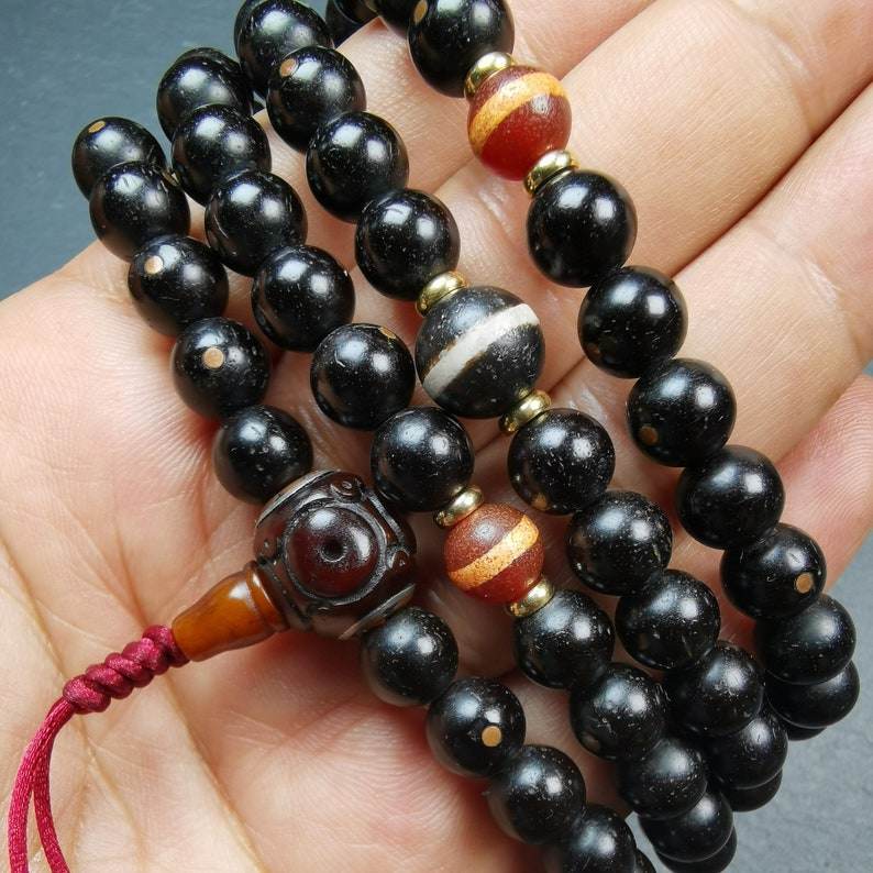 108 Coconut Bead Mala Necklace, Prayer Beads - Gandhanra-ART