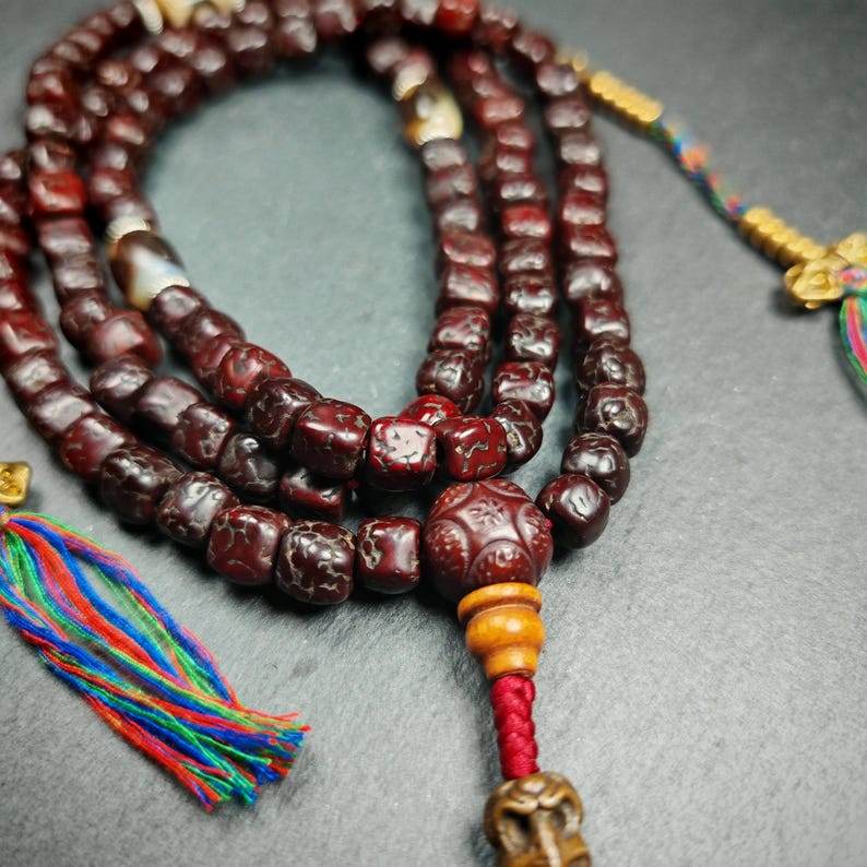 Mala Necklace,Old 8mm 108 Rudraksha Prayer Beads - Gandhanra-ART