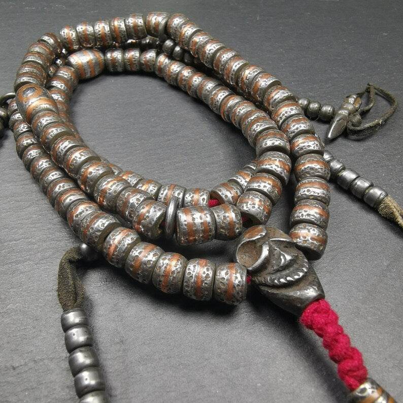 108 Cold Iron Mala Necklace, Prayer Beads - Gandhanra-ART