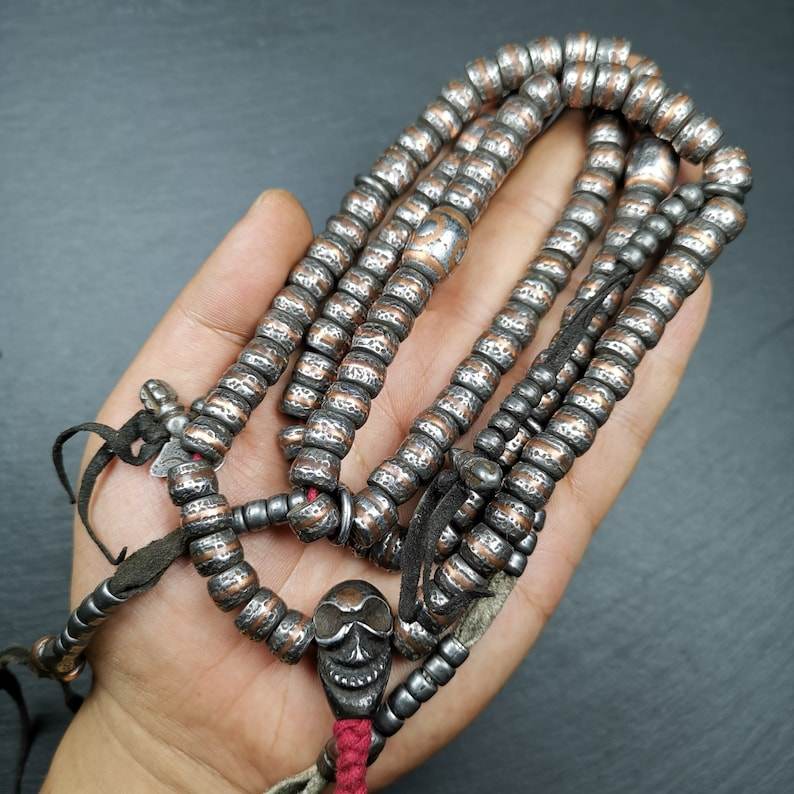 108 Cold Iron Mala Necklace, Prayer Beads - Gandhanra-ART