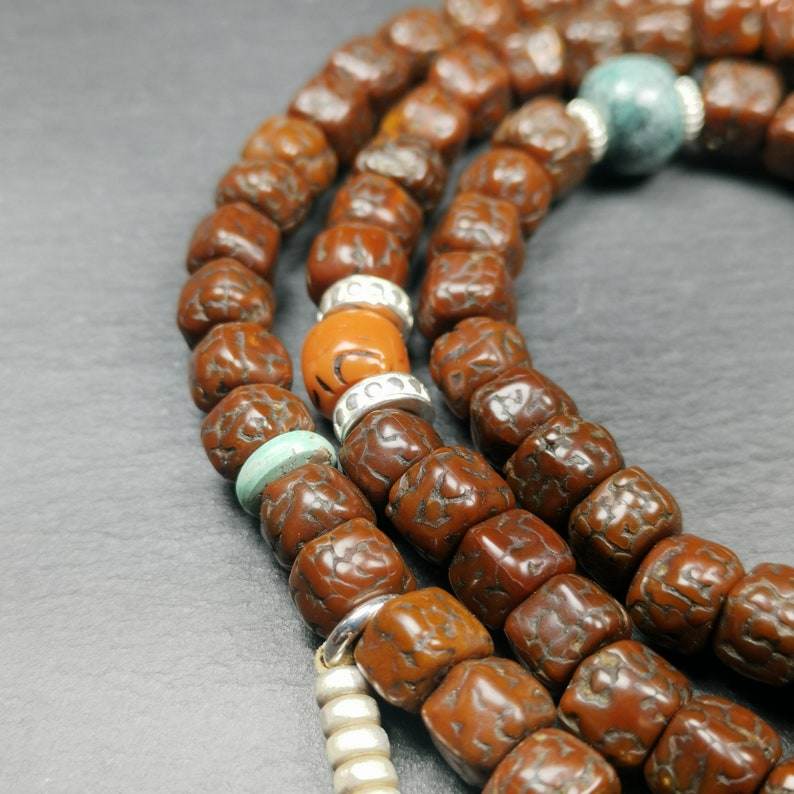 Old 8mm 108 Rudraksha Mala Necklace,Prayer Beads - Gandhanra-ART