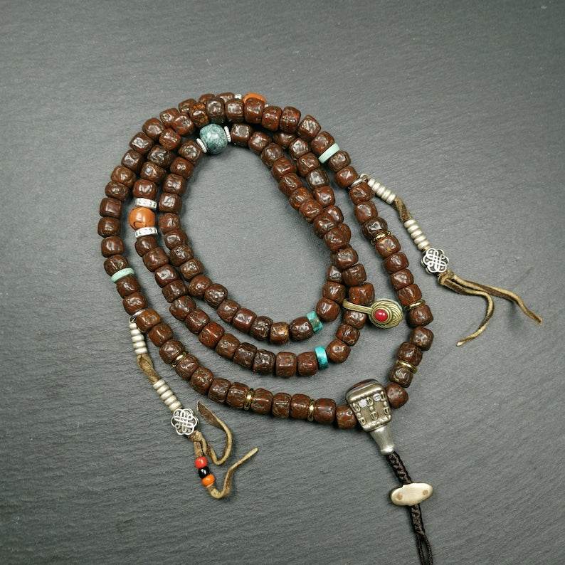 Old 8mm 108 Rudraksha Mala Necklace,Prayer Beads - Gandhanra-ART