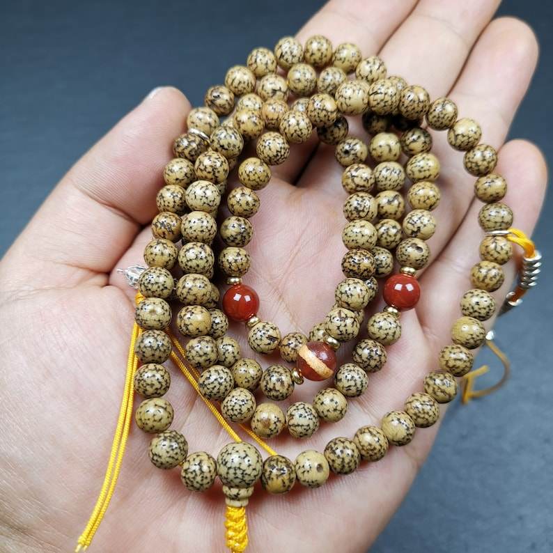 108 Lotus Seed Mala Necklace, Prayer Beads - Gandhanra-ART