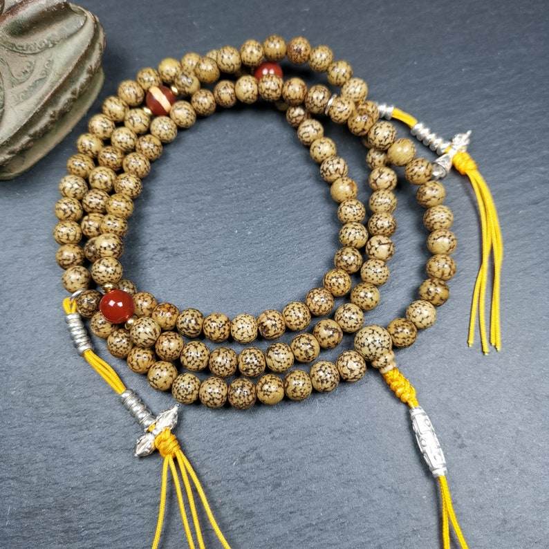 108 Lotus Seed Mala Necklace, Prayer Beads - Gandhanra-ART