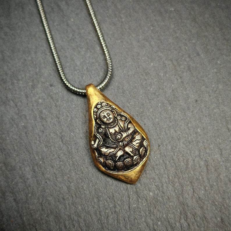 Buddhist Amulet Necklace | Yellow Jambhala Protection Necklace - Gandhanra-ART