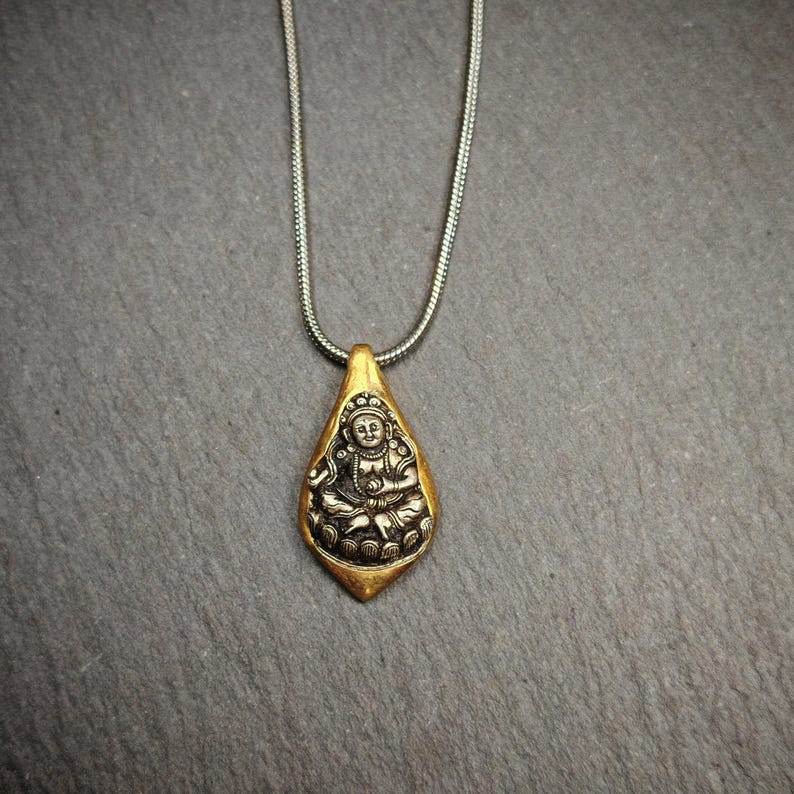 Buddhist Amulet Necklace | Yellow Jambhala Protection Necklace - Gandhanra-ART