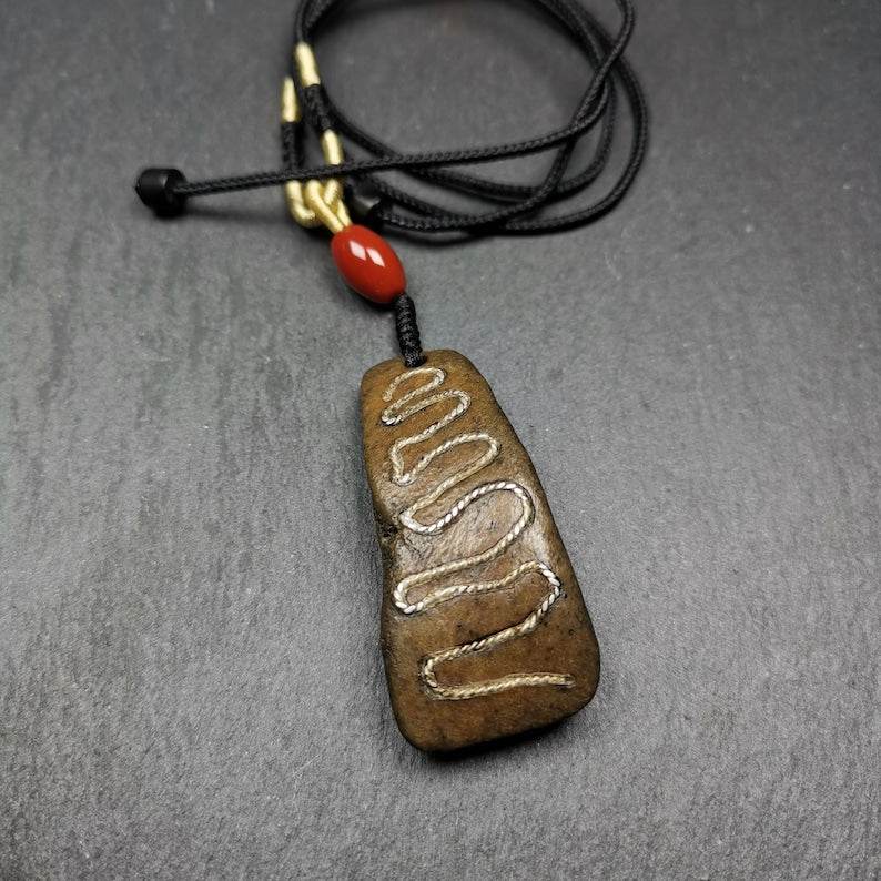 Kapala Amulet,Protective Pendant, Inlaid Silver Wire - Gandhanra-ART