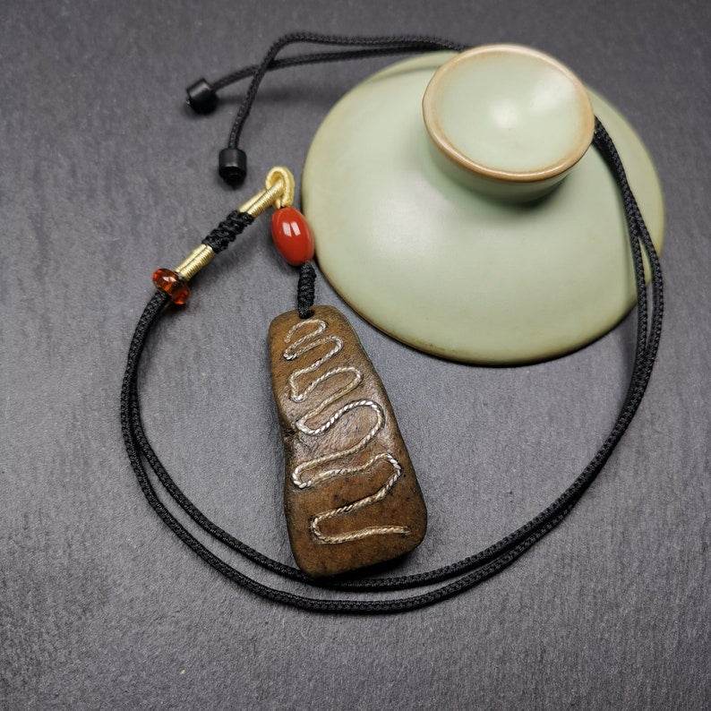 Kapala Amulet,Protective Pendant, Inlaid Silver Wire - Gandhanra-ART