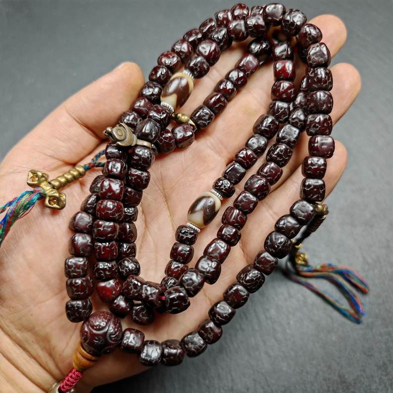 Mala Necklace,Old 8mm 108 Rudraksha Prayer Beads - Gandhanra-ART