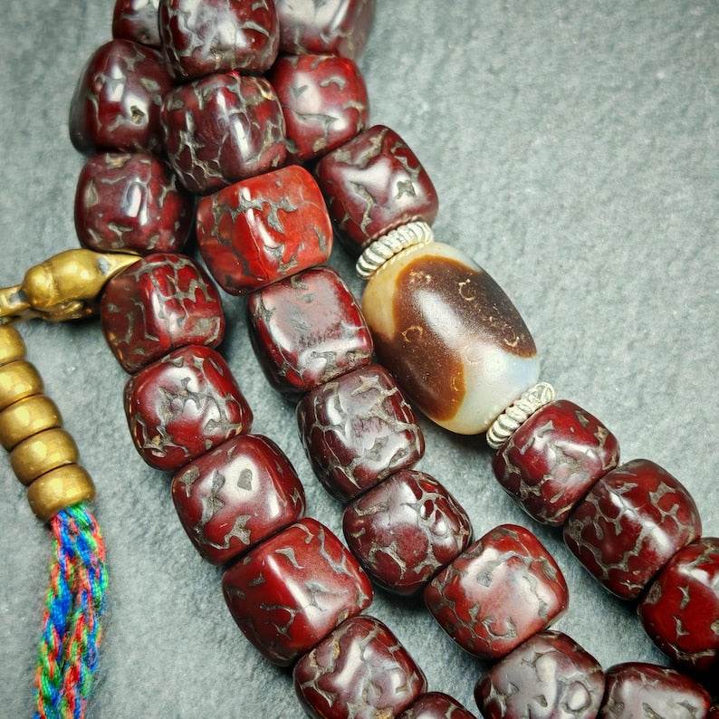 Mala Necklace,Old 8mm 108 Rudraksha Prayer Beads - Gandhanra-ART