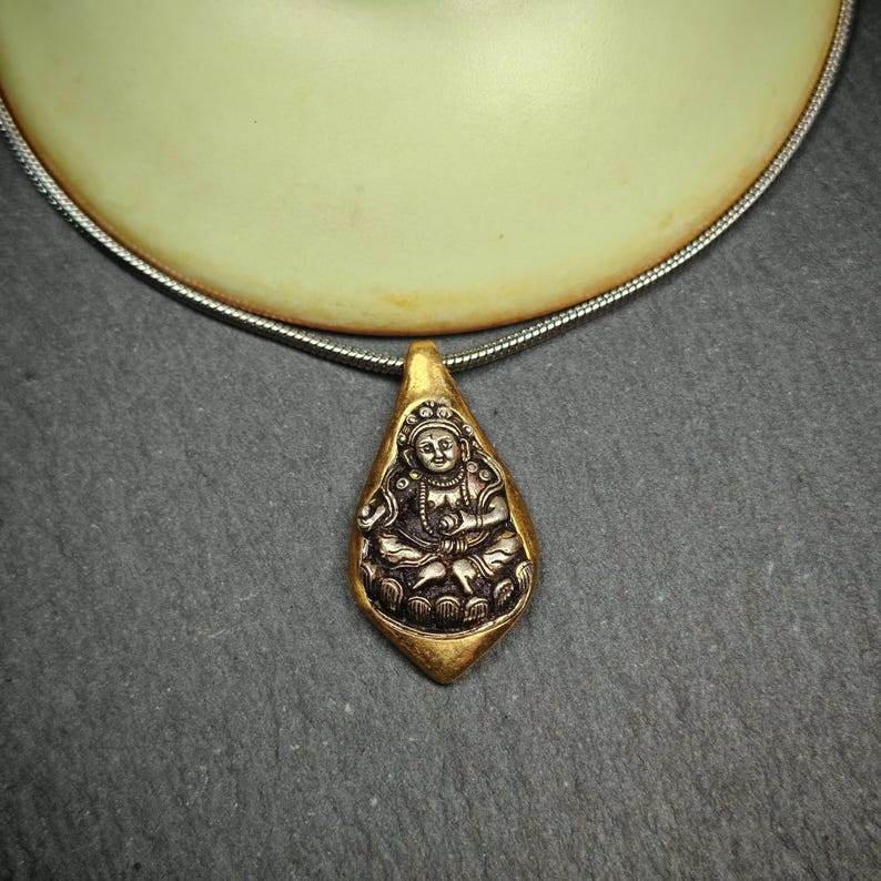 Buddhist Amulet Necklace | Yellow Jambhala Protection Necklace - Gandhanra-ART