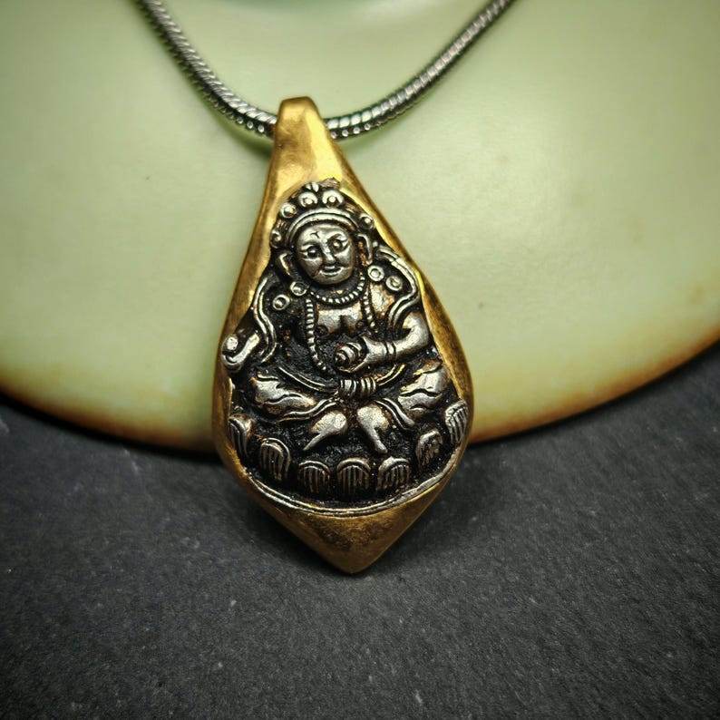 Buddhist Amulet Necklace | Yellow Jambhala Protection Necklace - Gandhanra-ART