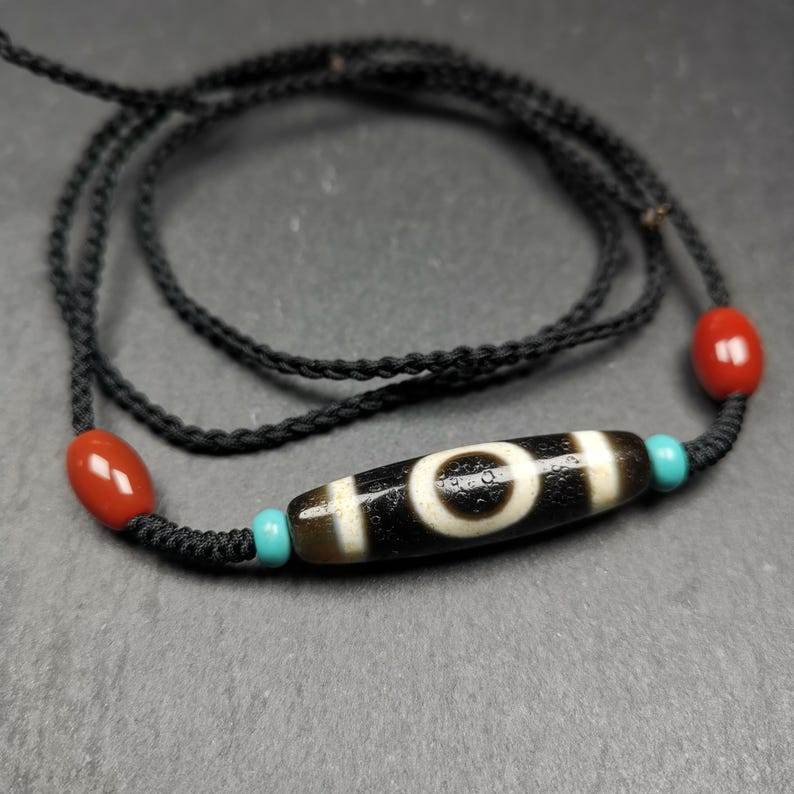 Sky & Earth Dzi Bead Necklace,39mm × 10mm - Gandhanra-ART