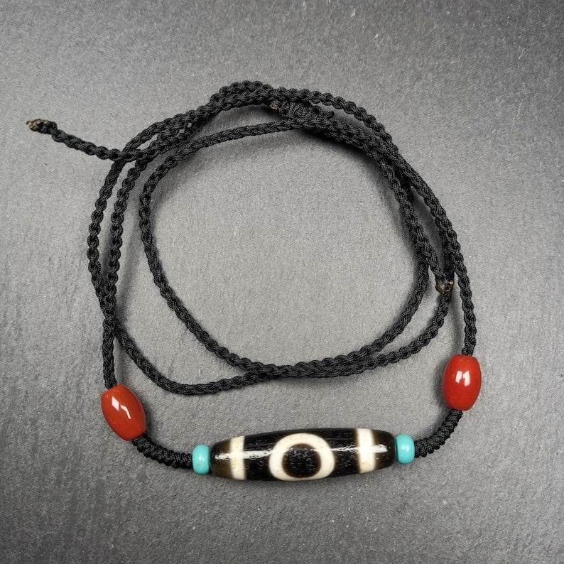 Sky & Earth Dzi Bead Necklace,39mm × 10mm - Gandhanra-ART