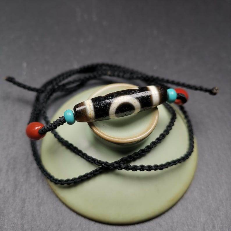 Sky & Earth Dzi Bead Necklace,39mm × 10mm - Gandhanra-ART