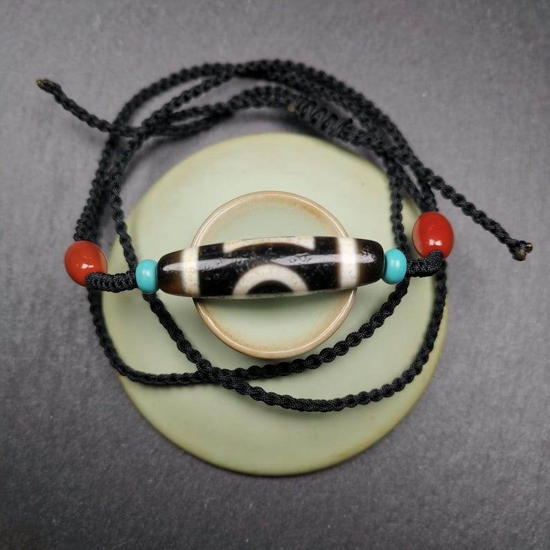Sky & Earth Dzi Bead Necklace,39mm × 10mm - Gandhanra-ART