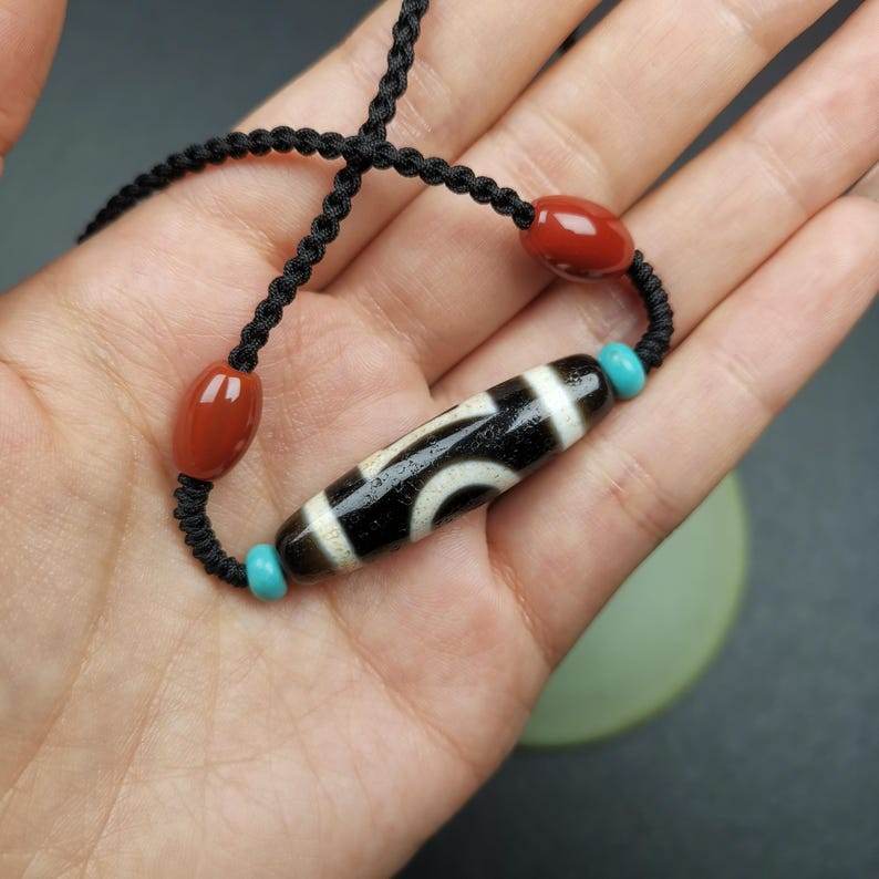 Sky & Earth Dzi Bead Necklace,39mm × 10mm - Gandhanra-ART