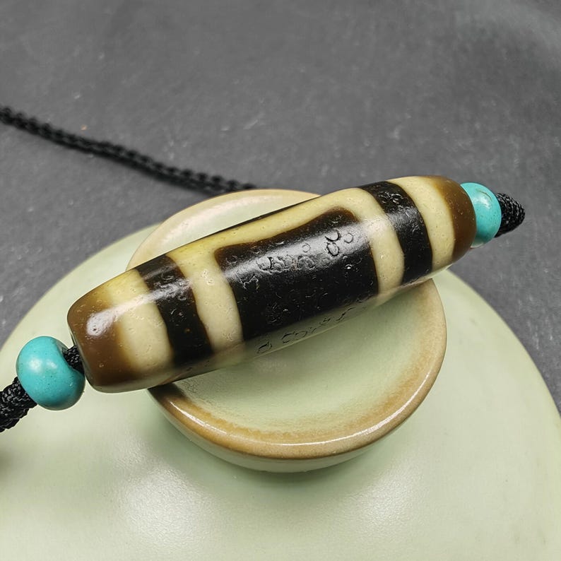 Sky & Earth Dzi Bead Necklace,1.5" x 0.4"