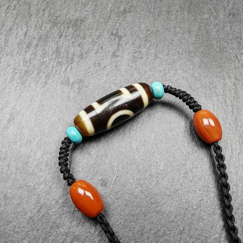 Tibetan Sky & Earth Dzi Bead Necklace,29 x 11mm - Gandhanra-ART