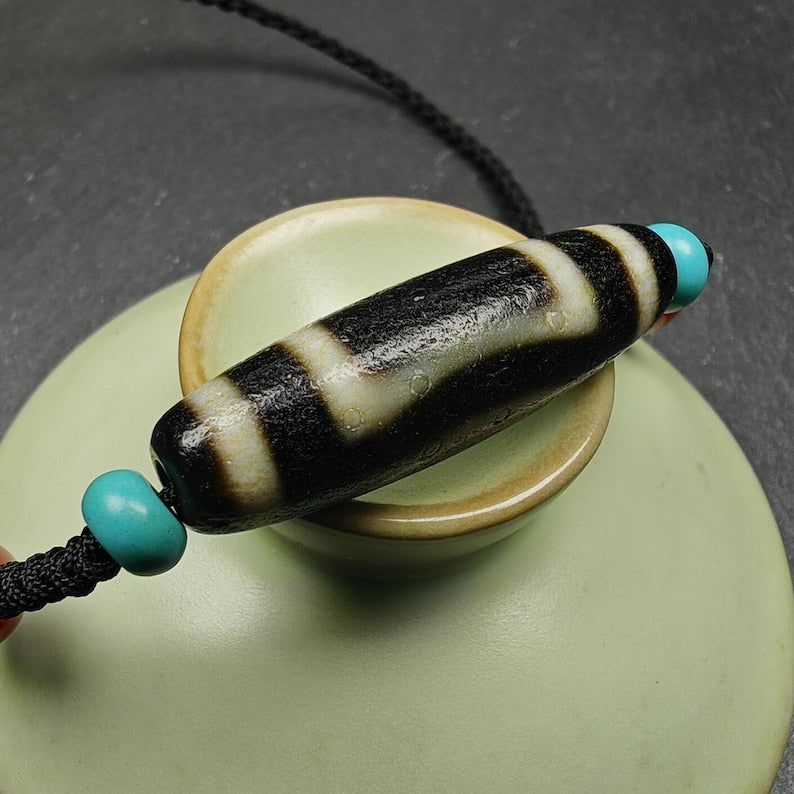 Dzi Bead Necklace,2 Eyes Heaven & Earth Dzi Amulet,36 x 11mm