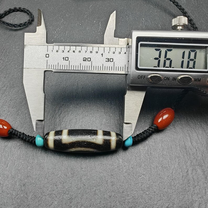 Dzi Bead Necklace,2 Eyes Heaven & Earth Dzi Amulet,36 x 11mm