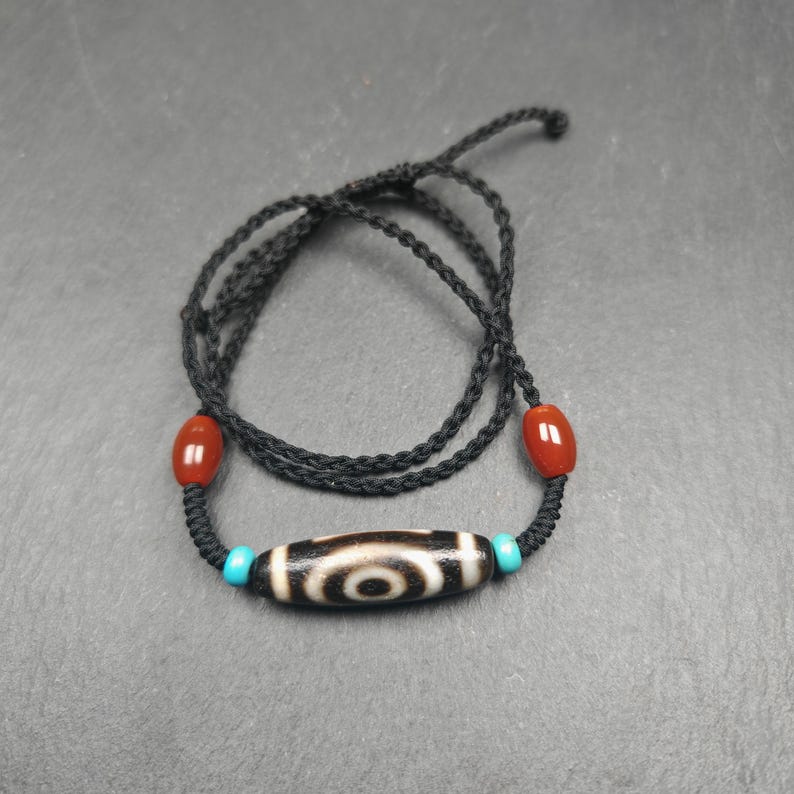 Dzi Bead Necklace,2 Eyes Heaven & Earth Dzi Amulet,36 x 11mm