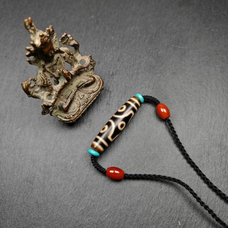 Cross Vajra 6 Eyed Dzi Bead Necklace - Gandhanra-ART