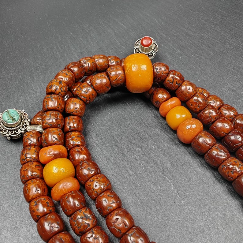 Tibetan 9+mm 108 Rudraksha Rosary, Old Necklace Mala