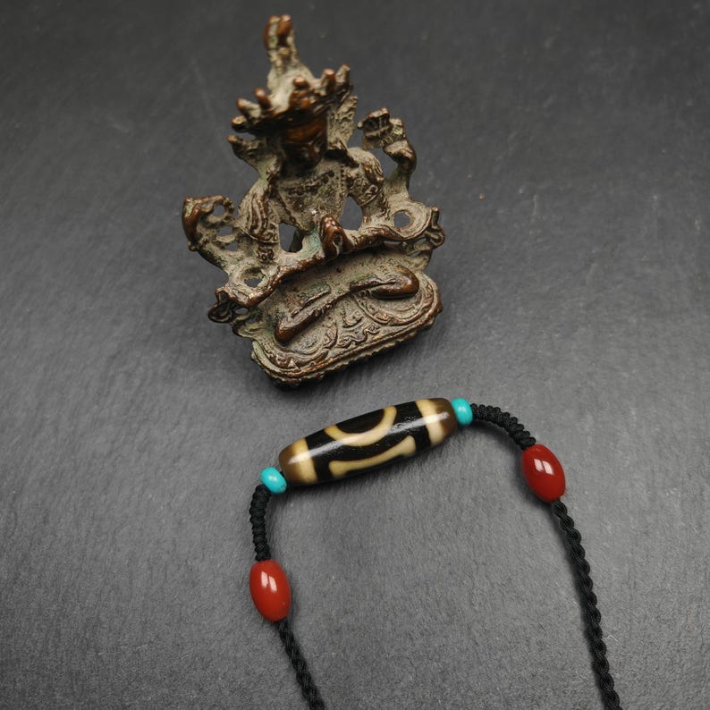 Sky & Earth Dzi Bead Necklace,1.5" x 0.4"