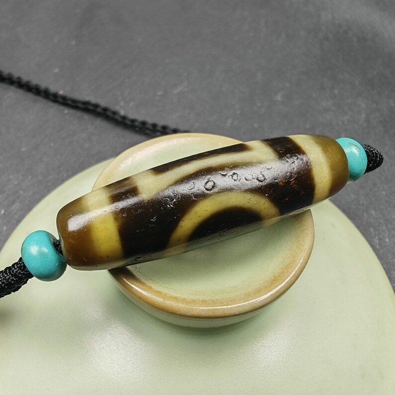 Sky & Earth Dzi Bead Necklace,1.5" x 0.4"