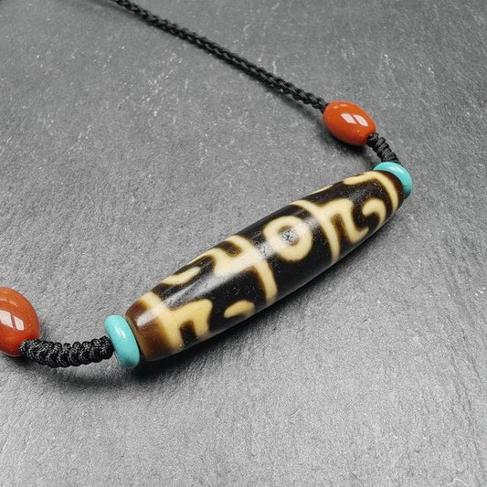 Tibetan Dzi Neckalce,Guru Rinpoche Three Realms Dzi Bead,53× 13 mm - Gandhanra-ART