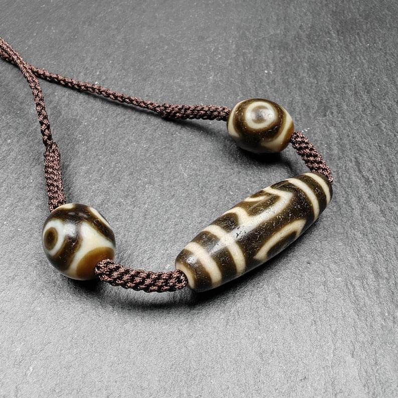 Tibetan Dzi Necklace - Garuda Dzi + 3 Eyes Dalo Dzi Amulet - Gandhanra-ART