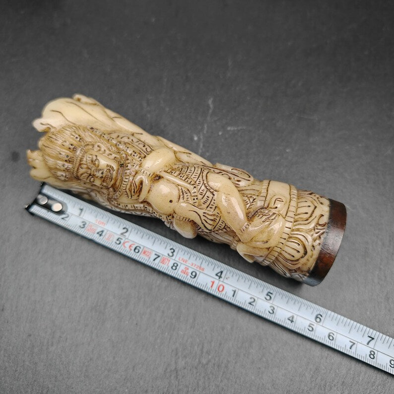 Leg Bone Carved Troma Nagmo Pen holder,Black Wrathful Dakini Kapala Cup