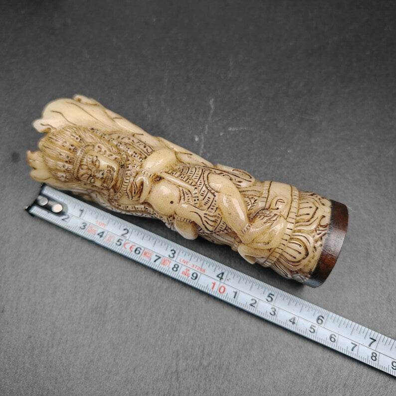 Leg Bone Carved Troma Nagmo Pen holder,Black Wrathful Dakini Kapala Cup - Gandhanra-ART