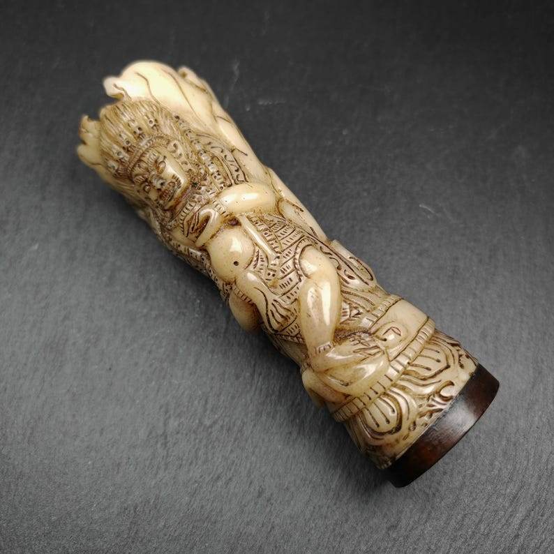 Leg Bone Carved Troma Nagmo Pen holder,Black Wrathful Dakini Kapala Cup - Gandhanra-ART