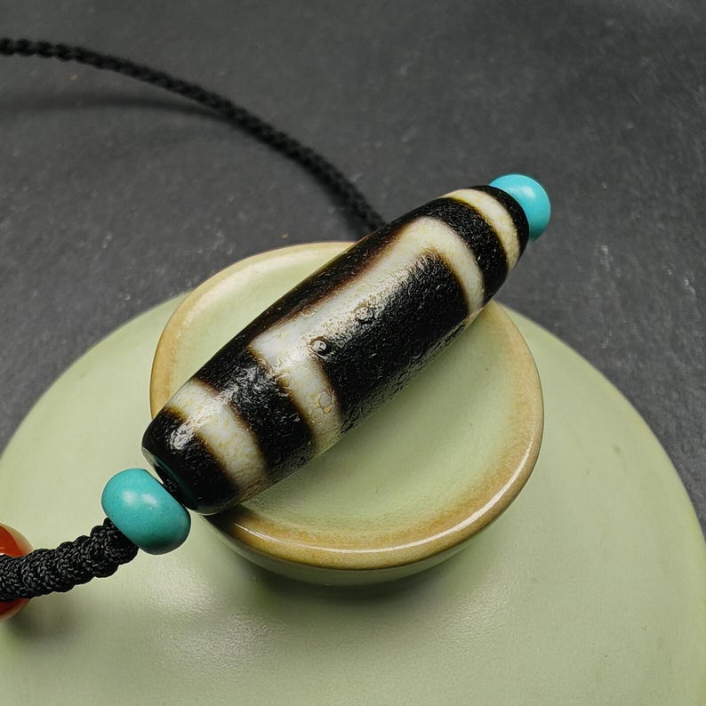 Dzi Bead Necklace,2 Eyes Heaven & Earth Dzi Amulet,36 x 11mm