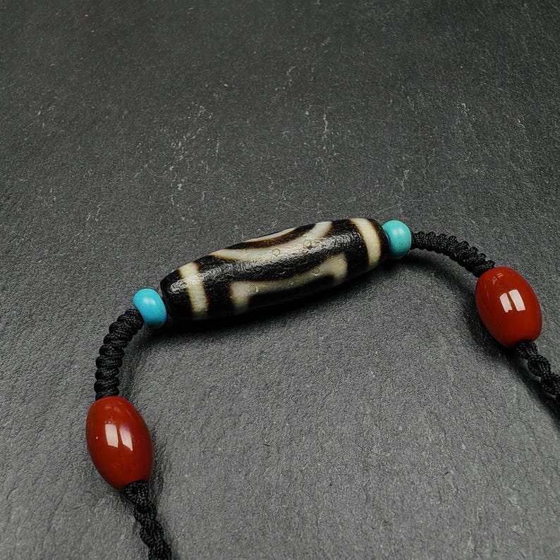 Dzi Bead Necklace,2 Eyes Heaven & Earth Dzi Amulet,36 x 11mm