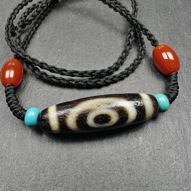 Dzi Bead Necklace,2 Eyes Heaven & Earth Dzi Amulet,36 x 11mm