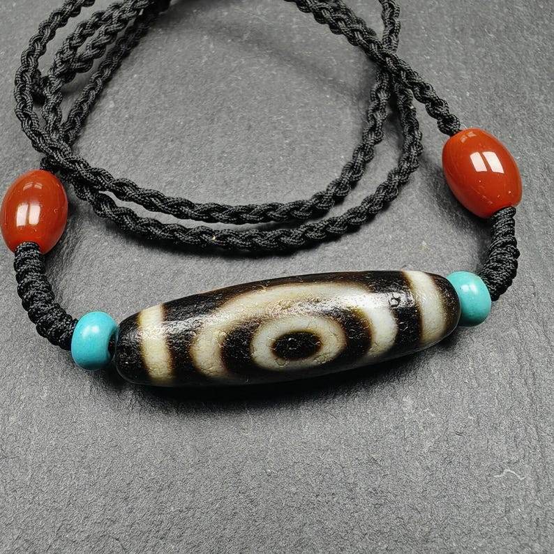 Dzi Bead Necklace,2 Eyes Heaven & Earth Dzi Amulet,36 x 11mm - Gandhanra-ART