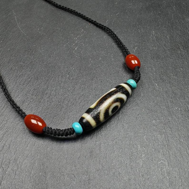 Dzi Bead Necklace,2 Eyes Heaven & Earth Dzi Amulet,36 x 11mm - Gandhanra-ART
