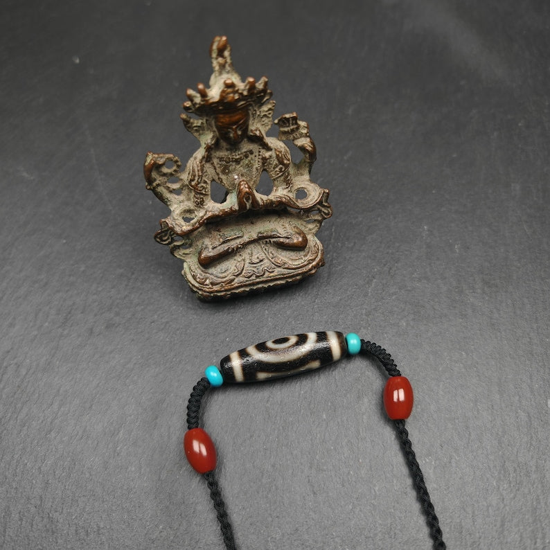 Dzi Bead Necklace,2 Eyes Heaven & Earth Dzi Amulet,36 x 11mm