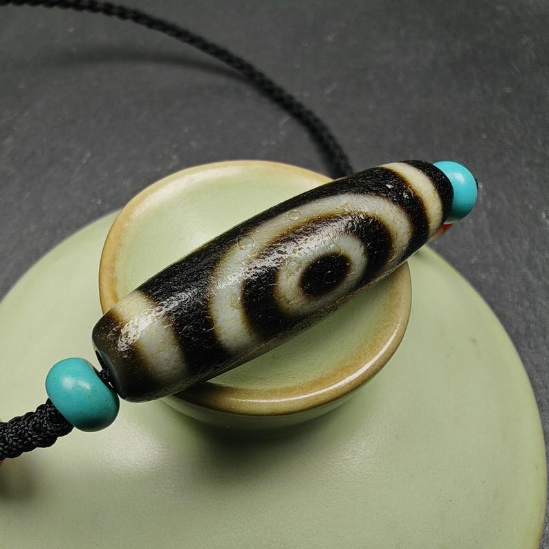 Dzi Bead Necklace,2 Eyes Heaven & Earth Dzi Amulet,36 x 11mm