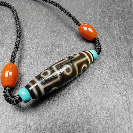 9 Eyes Dzi Bead Necklace,1.5" x 0.4"